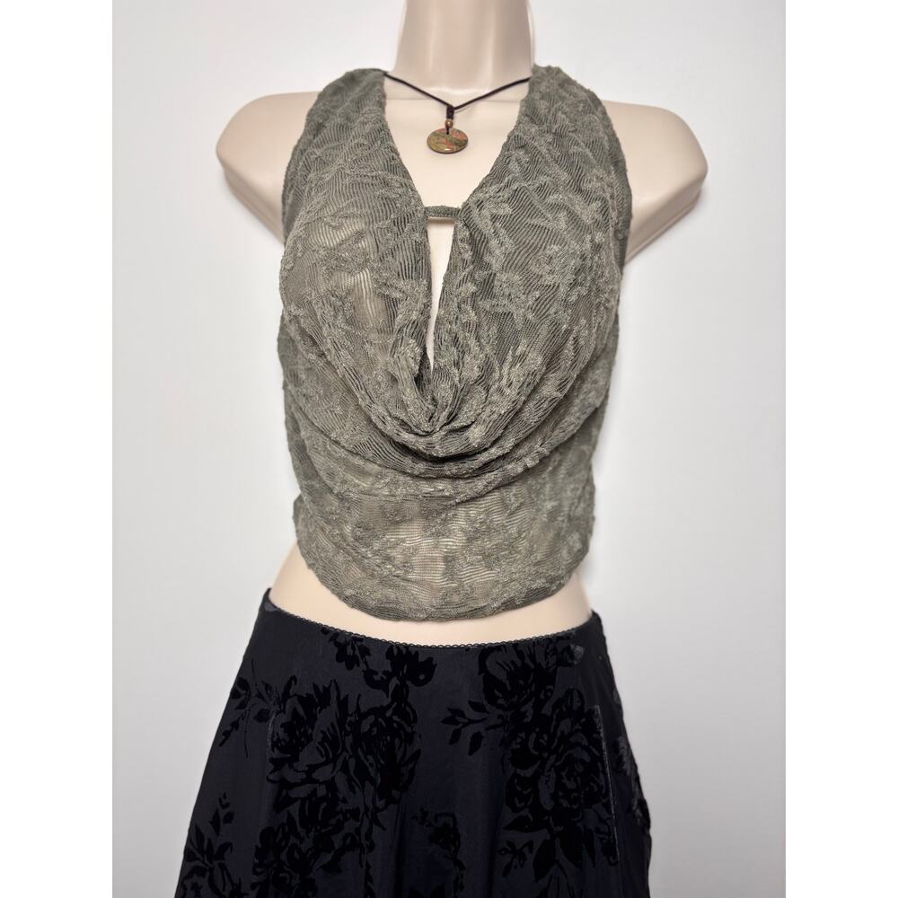 Motel Rocks Olive Green Lace Halter Drape Top - Picture 4 of 6